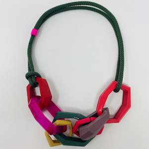 Links Necklace, Olive green and Fuchsia