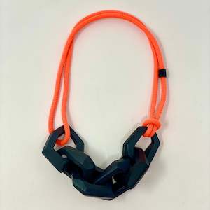 Maca Links Necklace, charcoal and fluro orange