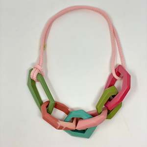 Maca Links Necklace, pink and greens