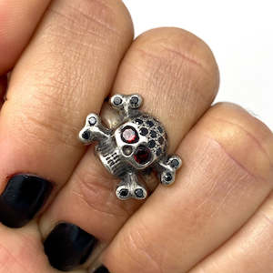 Stg Silver Bling Skull Ring- Maca Metals