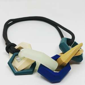 Maca Link Necklace, blue and beige