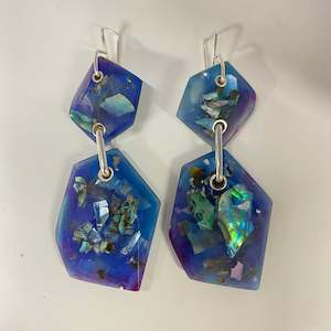 Double Rock Earrings, Techno Paua