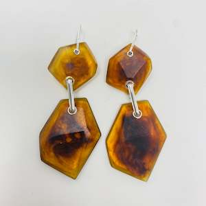 Double Rock Earrings, dark amber