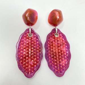 Jewellery: Cateye earrings, hot pink, purple and copper dust