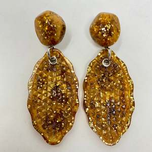 Cateye Earrings, amber, gold dust and glitter