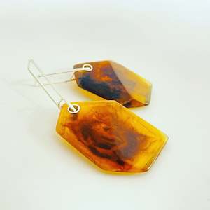 Dark Amber Single Rock Earrings, Matte Finish