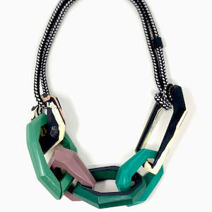 Maca Link Necklace, green, beige, black and white