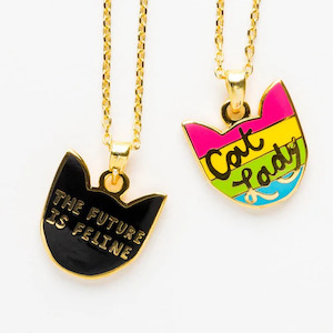 Clothing accessory: Cloisonné Double Sided Pendant - Cat Lady  / Future is Feline