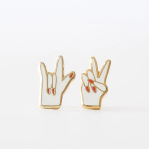 Asymmetrical Cloisonné Stud Earrings - Peace & Love