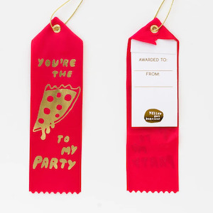 Clothing accessory: Award Ribbon / Bookmark w Note - Pizza to My Party