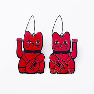 Midi Lucky Cat Earrings - Red & Black