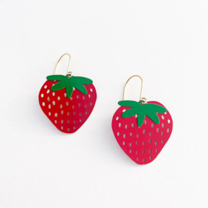 Clothing accessory: Midi Strawberry Earrings - Red & Green