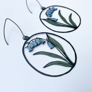 Clothing accessory: Bluebell Earrings - Black, Blue & Sage