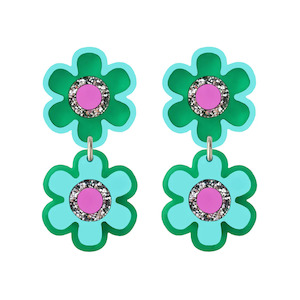 Clothing accessory: Double Flower Earrings - Green