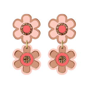 Clothing accessory: Double Flower Earrings - Rose Gold