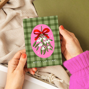 Christmas Card - Gingham  Mistletoe