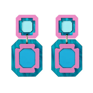 Clothing accessory: Large Gem Drop Earrings - Lilac & Blue