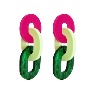 Link Earrings - Green & Pink