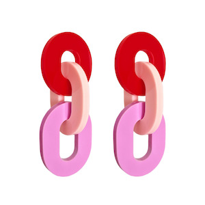 Link Earrings - Red & Pink