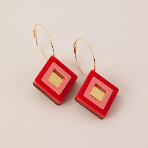 Clothing accessory: Retro Diamond Shape Hoop Earrings - Red