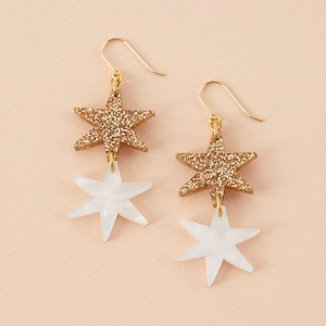 Clothing accessory: Star Dangle Earrings - Gold Glitter