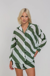 Defiant Shirt - Dried Mint/Ivory Diagonal Stripe