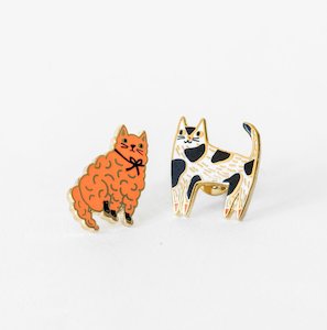 Asymmetrical Cloisonné Stud Earrings - Cats