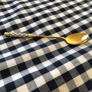 Bone China & Brass Spoon - Blue Check