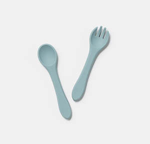 Silicone Fork & Spoon Set - Rain