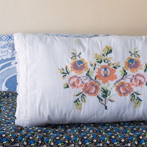 Soft furnishing: Turkish Embroidered Floral Cushion - size 46x25cm