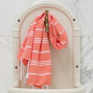 Turkish Cotton Large Hand Towel - Mandarin / White