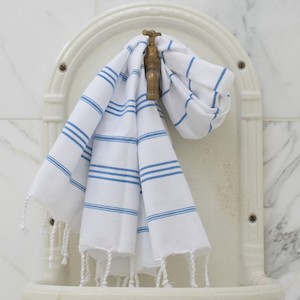 Turkish Cotton Large Hand Towel - White / Mediterranean Blue (sold out)