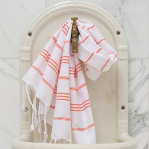 Turkish Cotton Large Hand Towel - White / Mandarin