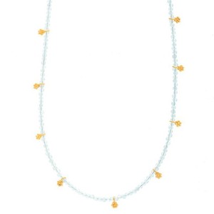 Necklace - Short Aquamarine Beaded Necklace with Flower Gold Charms (sold)