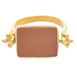 Gold Plate Moving Esther Ring set with Pink Chalcedony - Double Sided (sold)