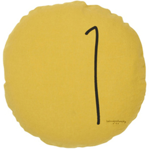 Bed & Philosophy pure linen Round 'Number' cushion in Curry (available to order)