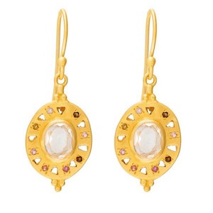 Earrings - Artemis Gold plate with Facet Quartz & Multi Tourmaline