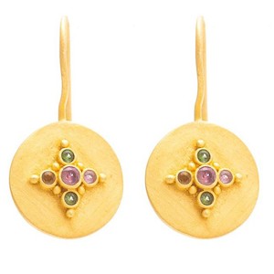 Earrings - Round Casablanca Gold Plate set with Multi Tourmaline