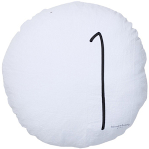 Bed & Philosophy pure linen Round Number cushion in White (available to order)