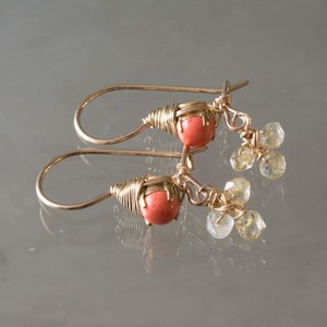 Earrings Small Clover orange coral & citrine - n° 428