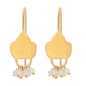 Earrings - Gold Plate Shield with Quartz Beads (sold)