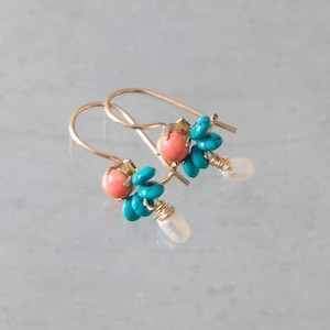 Earrings Dancer coral, turquoise & pearl - n° 339 (sold)