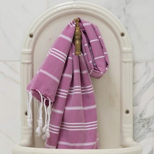 Turkish Cotton Large Hand Towel - Magenta / White (sold)