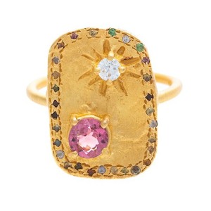 Gold Plate Fez Ring set with Facet Pink Tourmaline (sold)