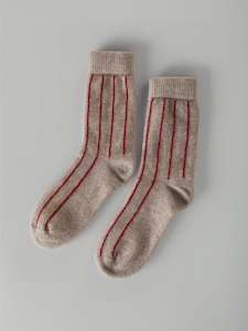 Non-store-based: Possum Merino Socks – Natural & Poppy Stripe