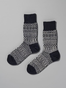 Non-store-based: Oslo Wool Jacquard Socks – Navy