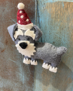 Pashom Felted Christmas Decoration - Schnauzer in hat Christmas