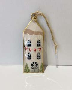 French Country Collections Enamel Coated Houses Hanging Decoration - cream