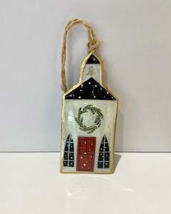 French Country Collections Enamel Coated Houses Hanging Decoration - light green