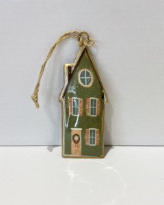 French Country Collections Enamel Coated Houses Hanging Decoration - green